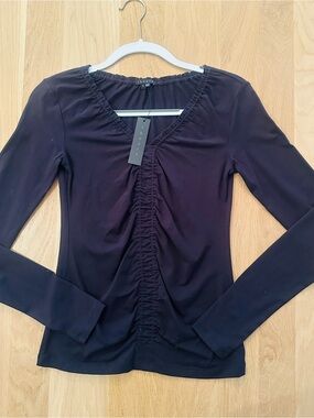NWT Theory Black Long-Sleeve Ruched Front Top, small